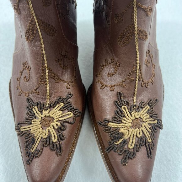 Erkan Demir Artemis Brown Leather Embroidered Western Cowgirl Boots Size 37/6 - Picture 14 of 16